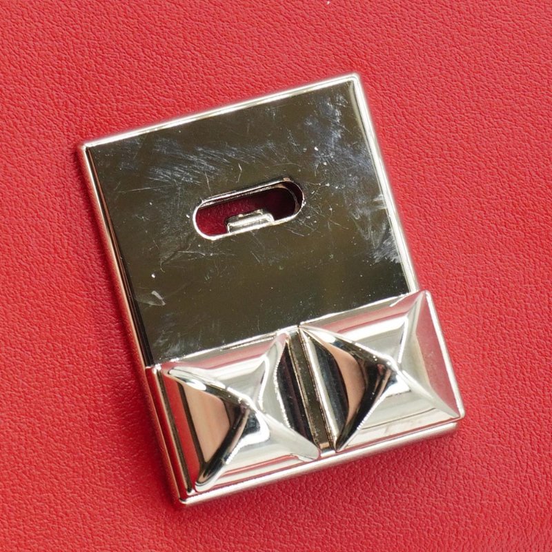 Prada 展示品 Saffiano Eleltra 銀釦全皮鉚釘鍊帶斜背包(1BD120-紅)-7