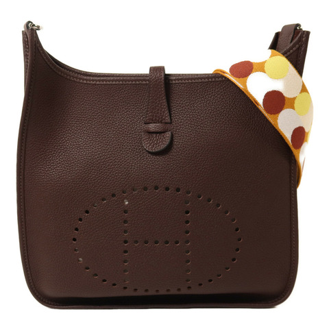 HERMES Clemence皮革Evelyne PM肩背袋Rouge Sellier