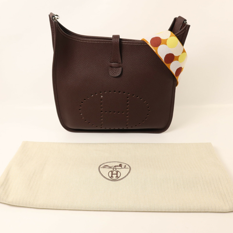 HERMES Clemence皮革Evelyne PM肩背袋Rouge Sellier-9