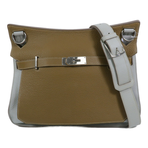 HERMES Clemence皮革Jypesiere 34肩背袋Kraft/Gris Pearl
