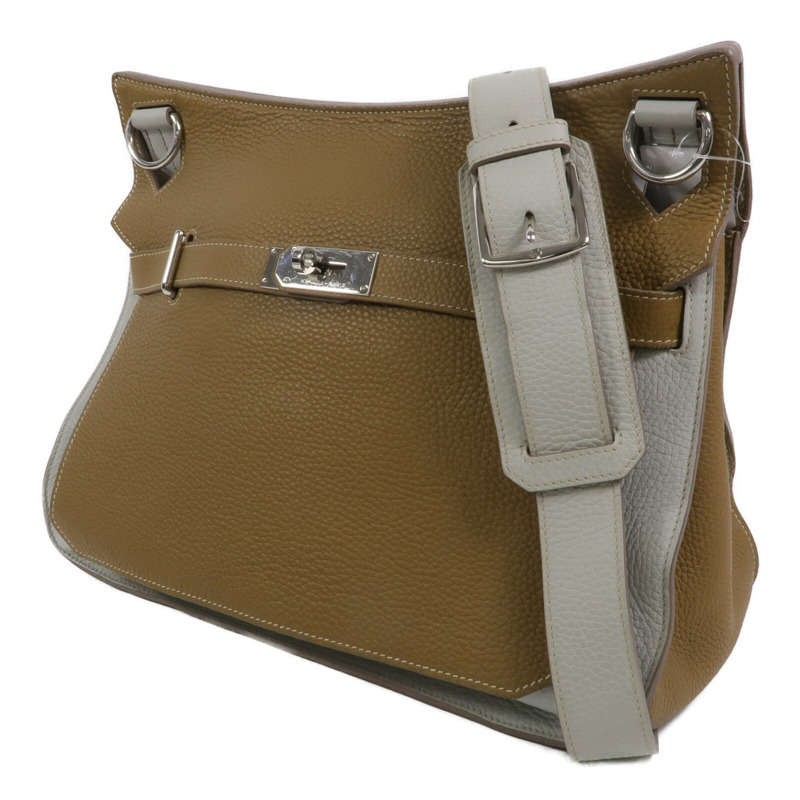 HERMES Clemence皮革Jypesiere 34肩背袋Kraft/Gris Pearl-2