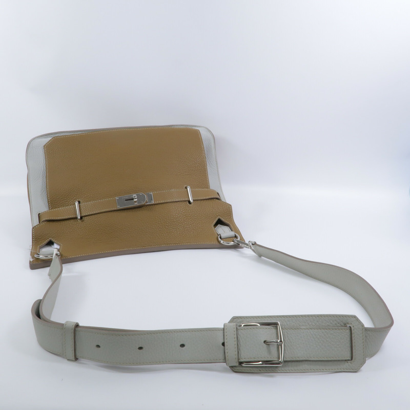 HERMES Clemence皮革Jypesiere 34肩背袋Kraft/Gris Pearl-8