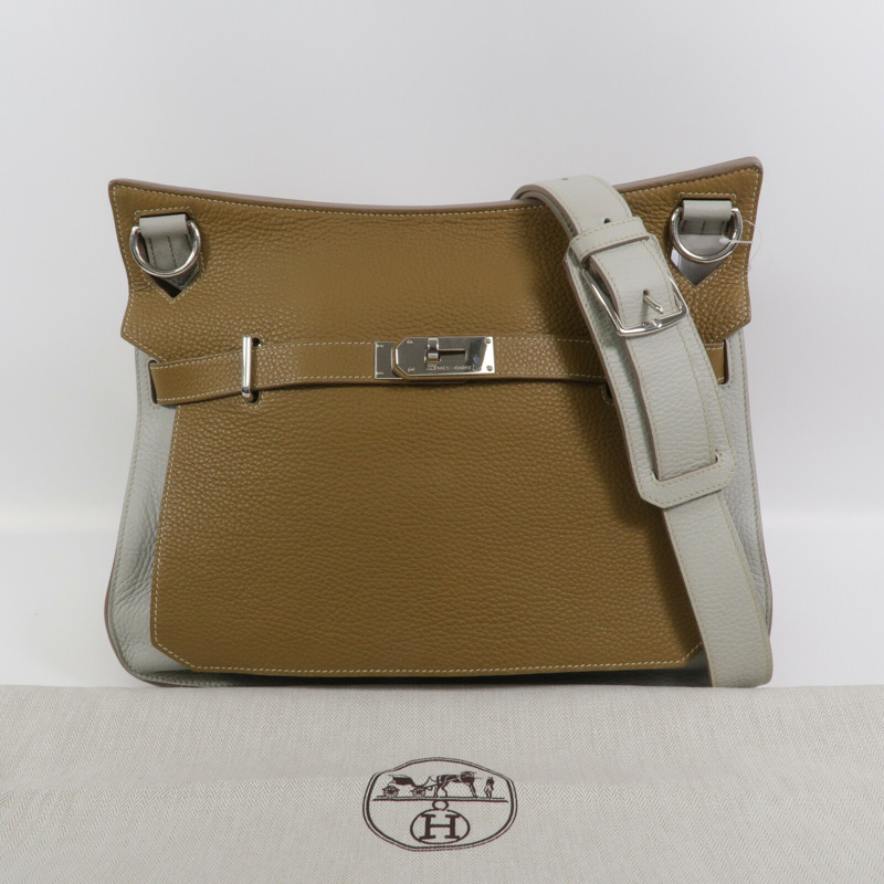 HERMES Clemence皮革Jypesiere 34肩背袋Kraft/Gris Pearl-9