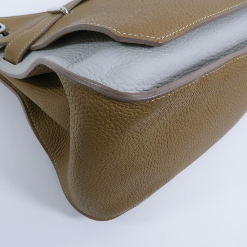 HERMES Clemence皮革Jypesiere 34肩背袋Kraft/Gris Pearl-10