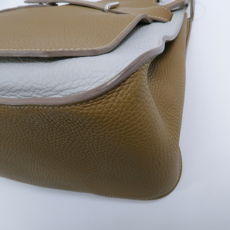HERMES Clemence皮革Jypesiere 34肩背袋Kraft/Gris Pearl-11