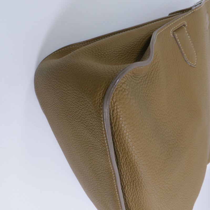HERMES Clemence皮革Jypesiere 34肩背袋Kraft/Gris Pearl-12
