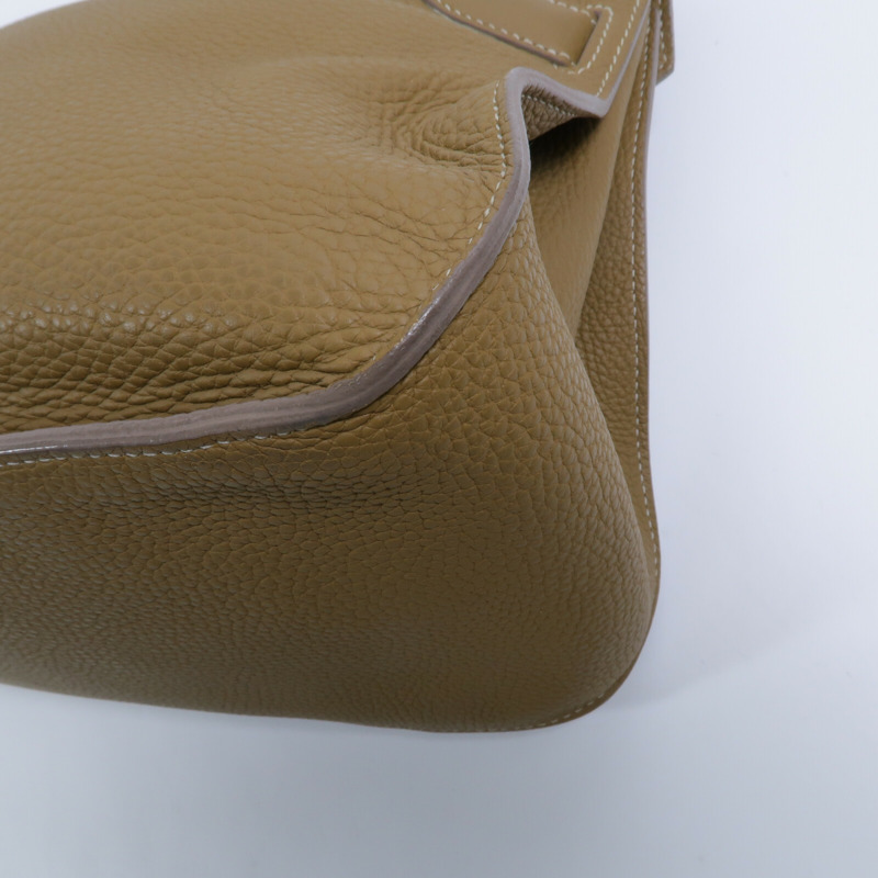 HERMES Clemence皮革Jypesiere 34肩背袋Kraft/Gris Pearl-13