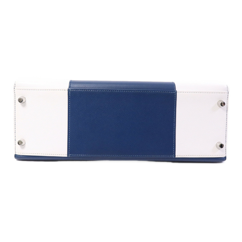 HERMES Epsom皮革Kelly 32 Club手挽肩背兩用袋Bleu Thalassa/Blanc-3