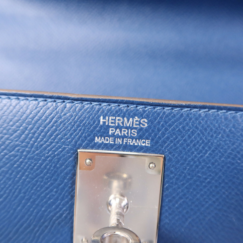 HERMES Epsom皮革Kelly 32 Club手挽肩背兩用袋Bleu Thalassa/Blanc-5