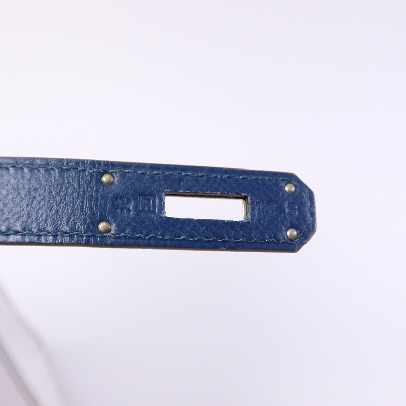 HERMES Epsom皮革Kelly 32 Club手挽肩背兩用袋Bleu Thalassa/Blanc-7