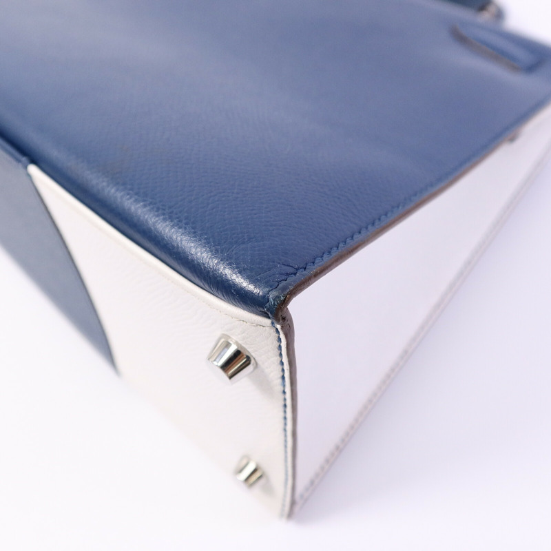HERMES Epsom皮革Kelly 32 Club手挽肩背兩用袋Bleu Thalassa/Blanc-10