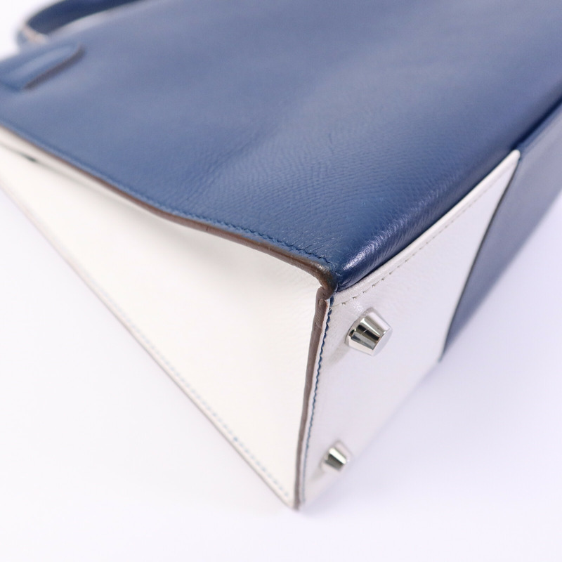 HERMES Epsom皮革Kelly 32 Club手挽肩背兩用袋Bleu Thalassa/Blanc-11