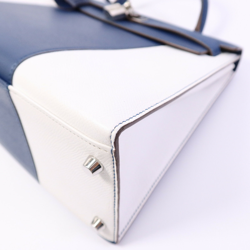 HERMES Epsom皮革Kelly 32 Club手挽肩背兩用袋Bleu Thalassa/Blanc-12