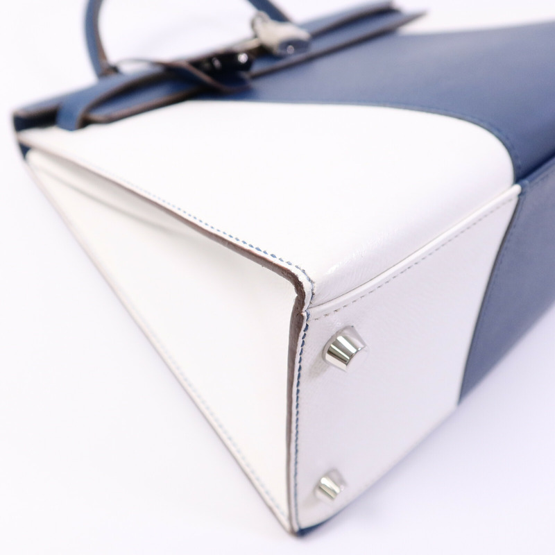 HERMES Epsom皮革Kelly 32 Club手挽肩背兩用袋Bleu Thalassa/Blanc-13