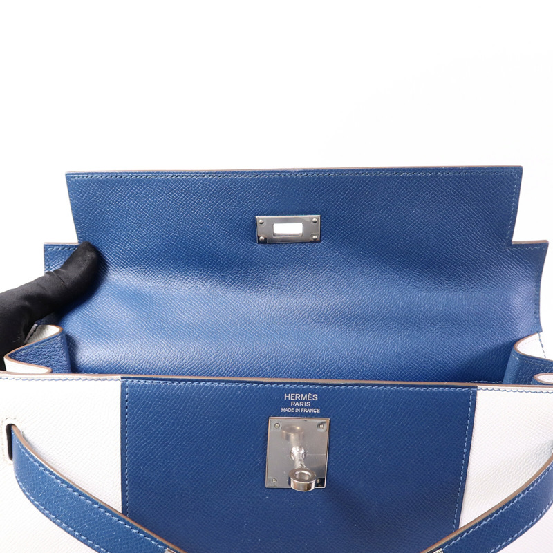 HERMES Epsom皮革Kelly 32 Club手挽肩背兩用袋Bleu Thalassa/Blanc-14