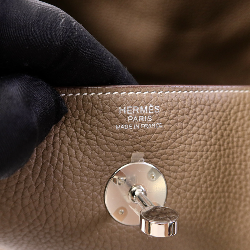HERMES Clemence皮革Lindy 30手挽肩背兩用袋Etoupe-5