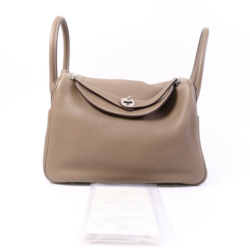HERMES Clemence皮革Lindy 30手挽肩背兩用袋Etoupe-9