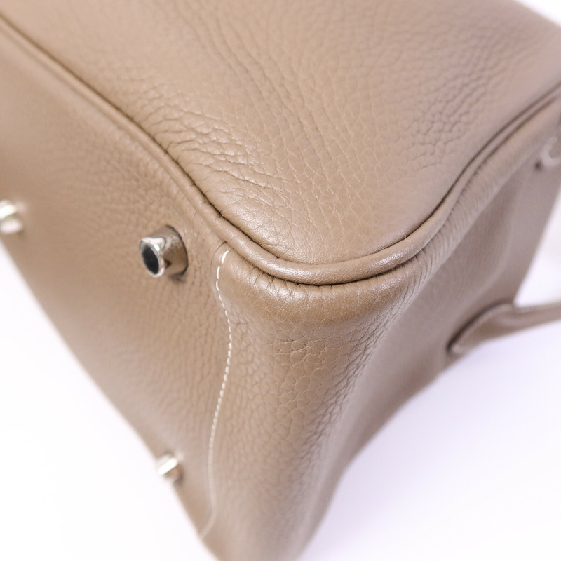 HERMES Clemence皮革Lindy 30手挽肩背兩用袋Etoupe-10