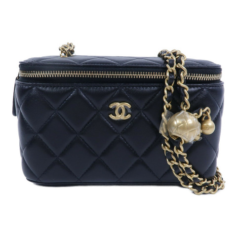 CHANEL 羊皮皮革Vanity Case With Gold Ball鏈帶手挽肩背兩用袋