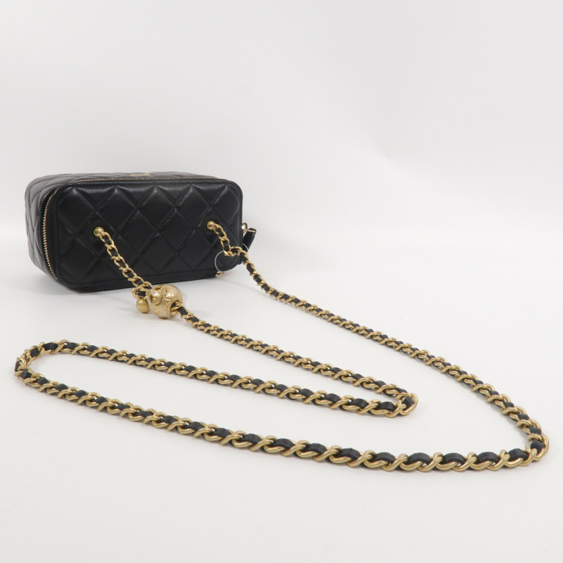 CHANEL 羊皮皮革Vanity Case With Gold Ball鏈帶手挽肩背兩用袋-10
