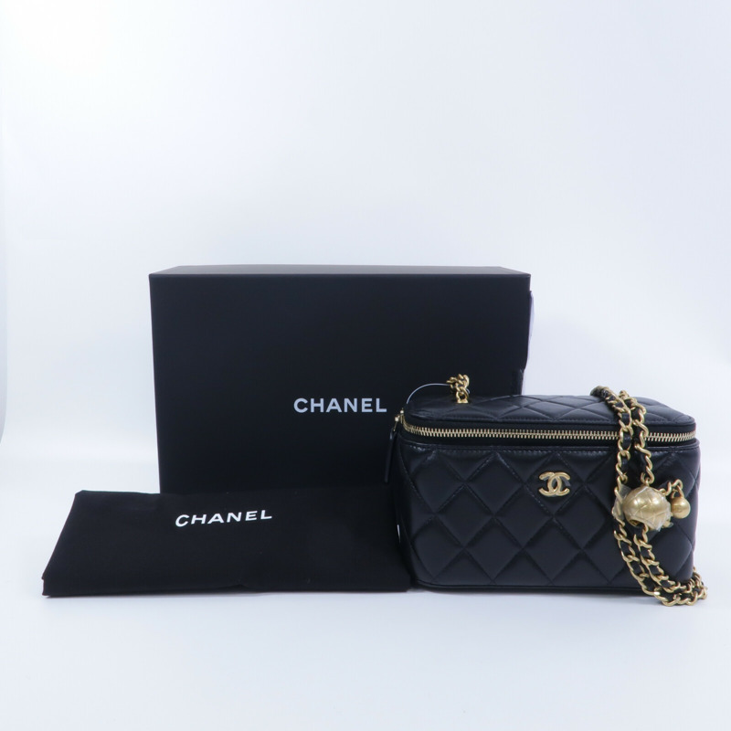 CHANEL 羊皮皮革Vanity Case With Gold Ball鏈帶手挽肩背兩用袋-11