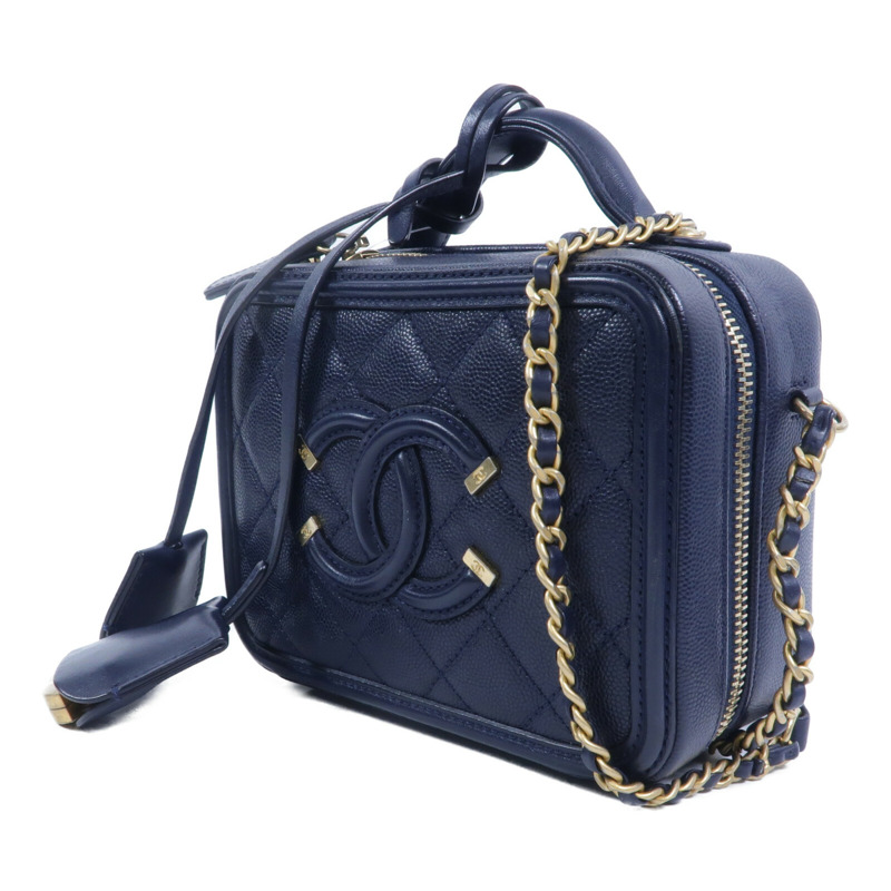 CHANEL 牛皮皮革CC Filigree Vanity Case鏈帶手挽肩背兩用袋-2