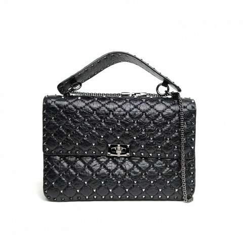 VALENTINO ROCKSTUDSPIKE大號鏈式手袋黑色羊皮肩背包