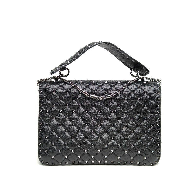 VALENTINO ROCKSTUDSPIKE大號鏈式手袋黑色羊皮肩背包-2