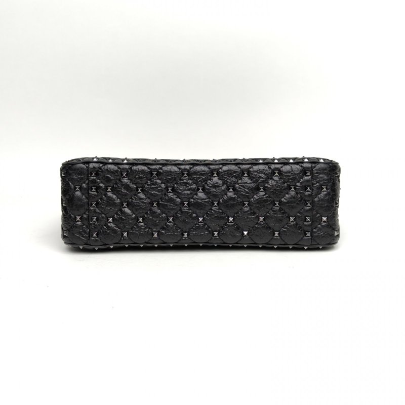 VALENTINO ROCKSTUDSPIKE大號鏈式手袋黑色羊皮肩背包-4