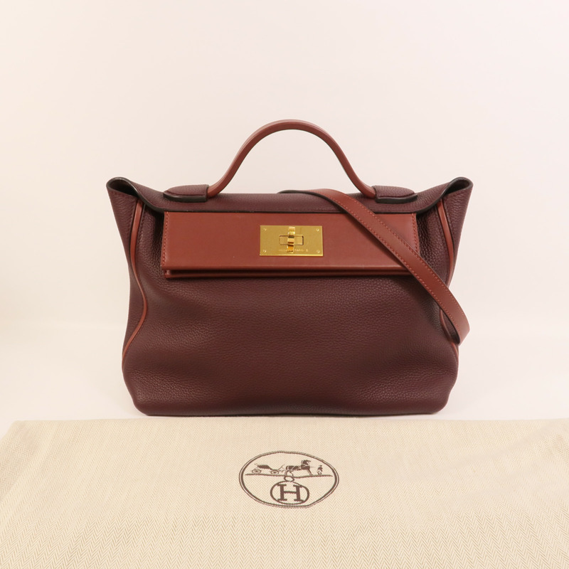 HERMES Clemence皮革24/24 29cm手挽肩背兩用袋Red/Rouge H-10