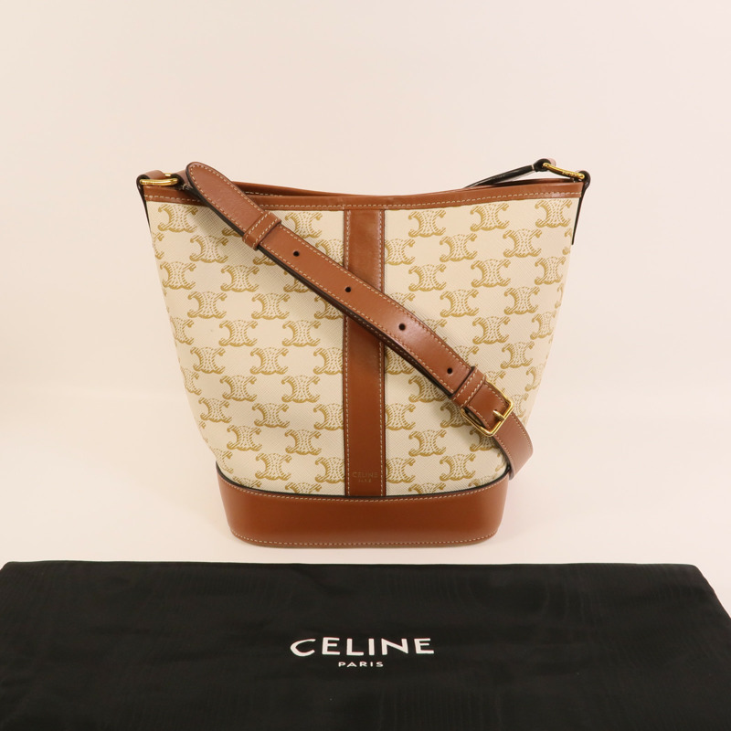 CELINE 塗層帆布Triomphe Bucket Bag Small肩背袋-8