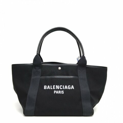 BALENCIAGA 黑色帆布銀扣Biarritz托特包手提包中號肩背包