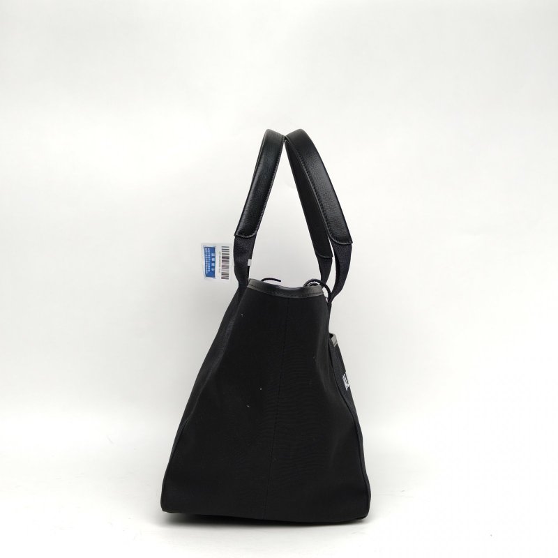 BALENCIAGA 黑色帆布銀扣Biarritz托特包手提包中號肩背包-3