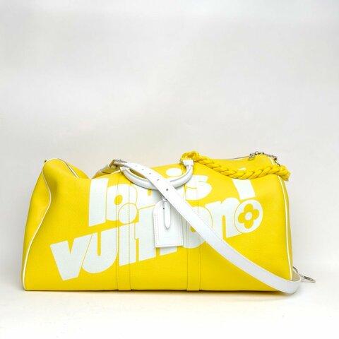 LOUIS VUITTON KEEPALL50配肩帶黃色牛皮晶片肩背包