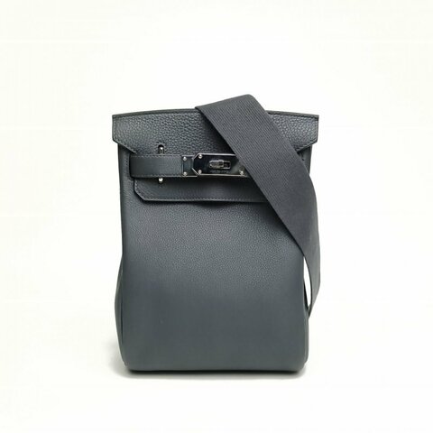 HERMES HacaDos17H0朦朧灰Togo皮W刻銀扣肩背包