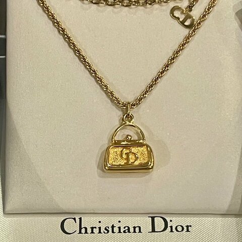 VINTAGE DIOR金色CD手提包造形古董項鍊