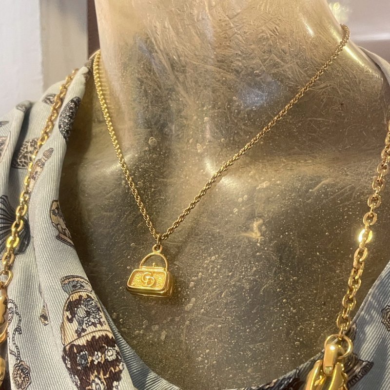 VINTAGE DIOR金色CD手提包造形古董項鍊-2