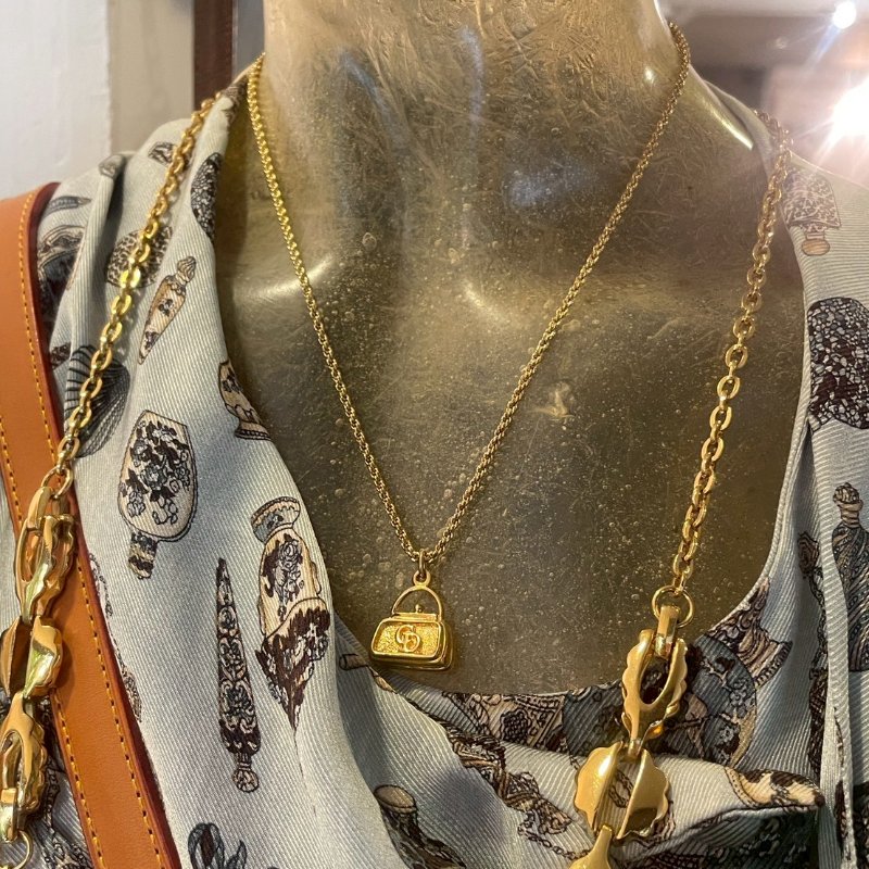 VINTAGE DIOR金色CD手提包造形古董項鍊-3