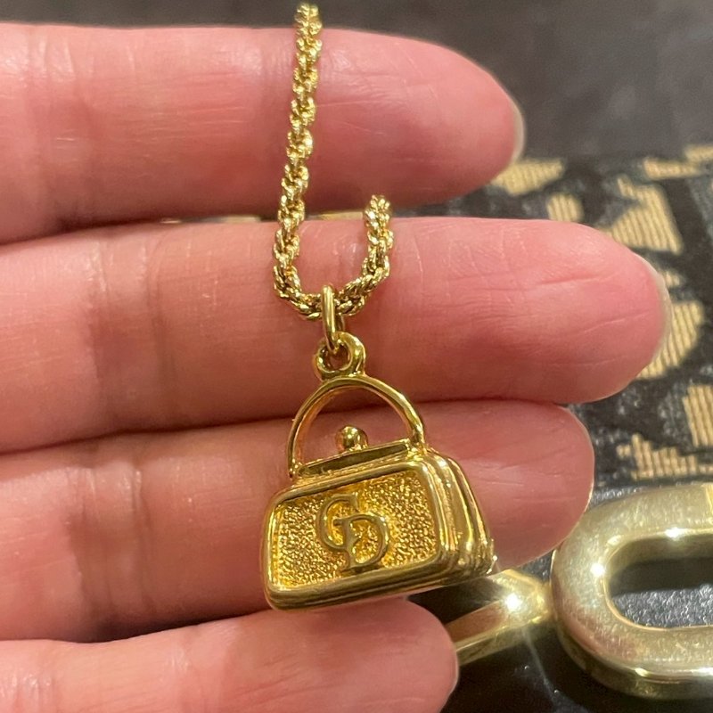 VINTAGE DIOR金色CD手提包造形古董項鍊-5