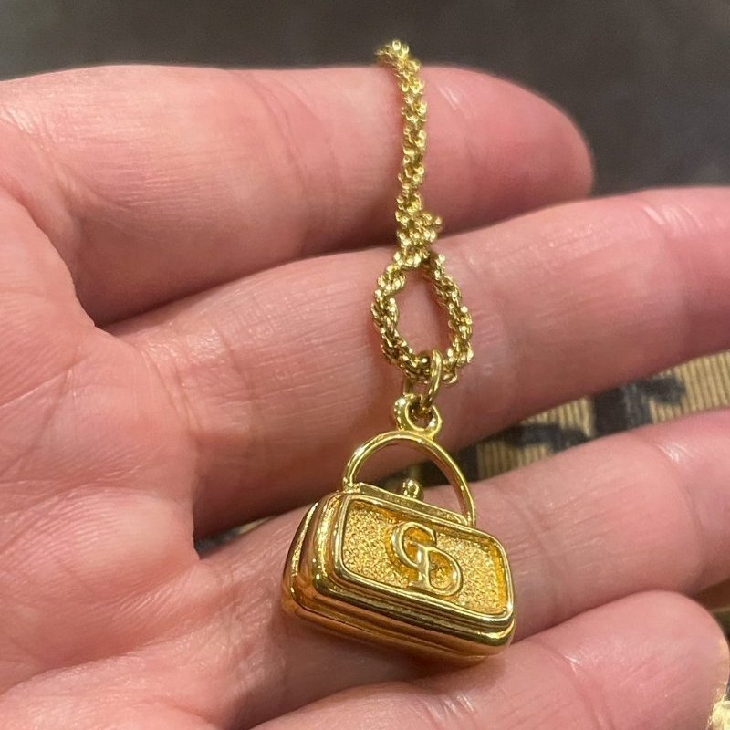VINTAGE DIOR金色CD手提包造形古董項鍊-6