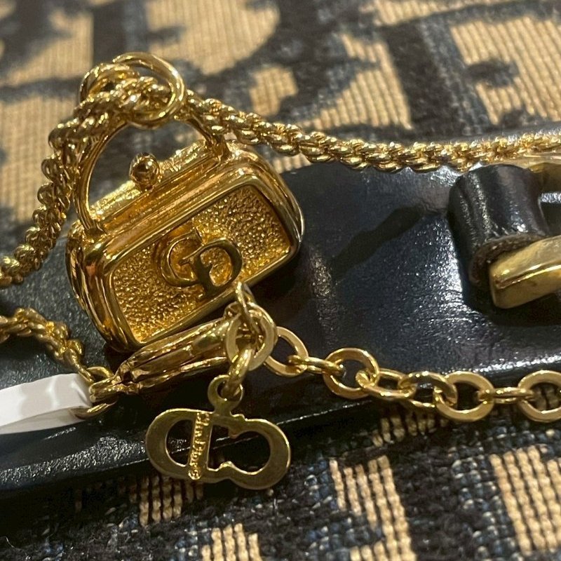 VINTAGE DIOR金色CD手提包造形古董項鍊-7