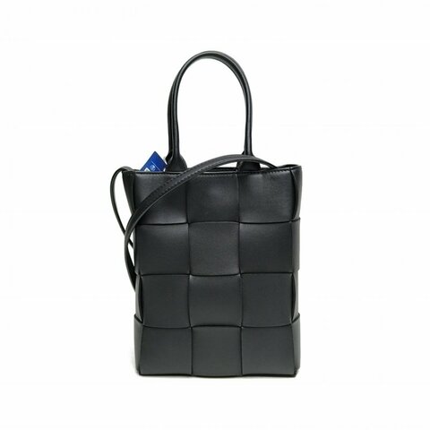 BOTTEGA VENETA 黑色羊皮miniCassettetote斜挎包肩背包