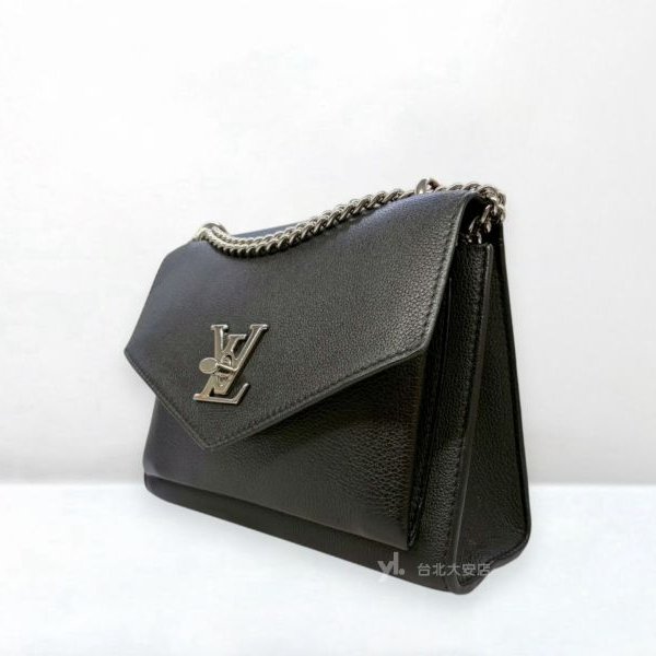 A13205-LV Mylockme 黑色牛皮銀轉釦下蓋鏈包M51418-2