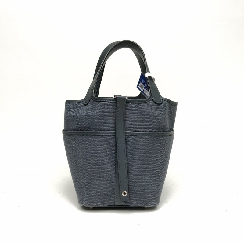 HERMES Picotin菜籃子Cargo朦朧灰W刻銀扣肩背包-2