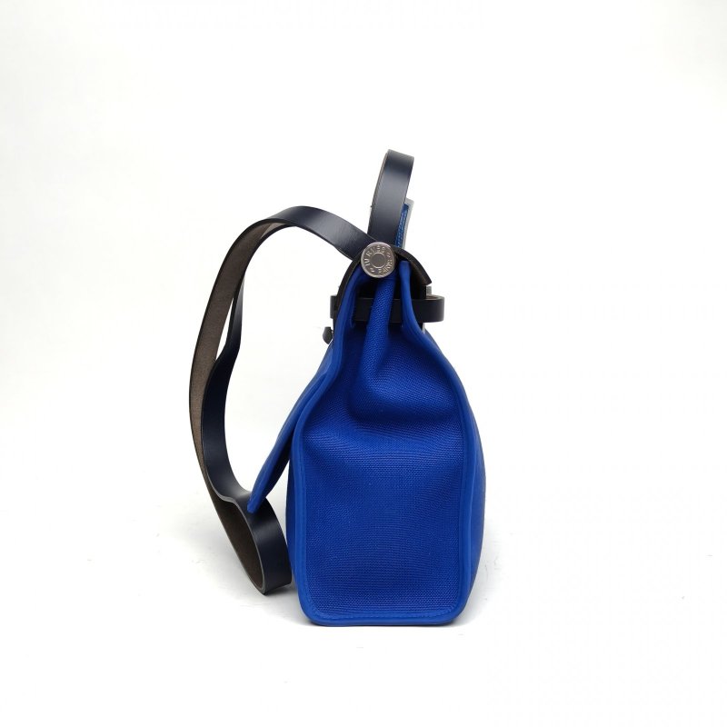 HERMES Herbag31電光藍拼午夜藍帆布/牛皮Y刻銀扣肩背包-3