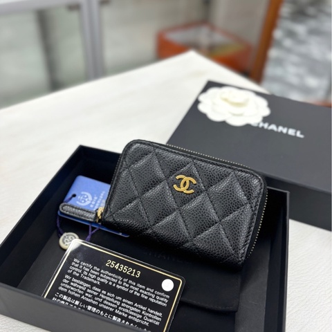 Chanel 黑金荔枝牛皮零錢包，鐳射25開有卡