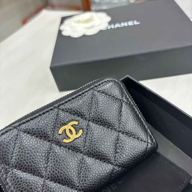 Chanel 黑金荔枝牛皮零錢包，鐳射25開有卡-1