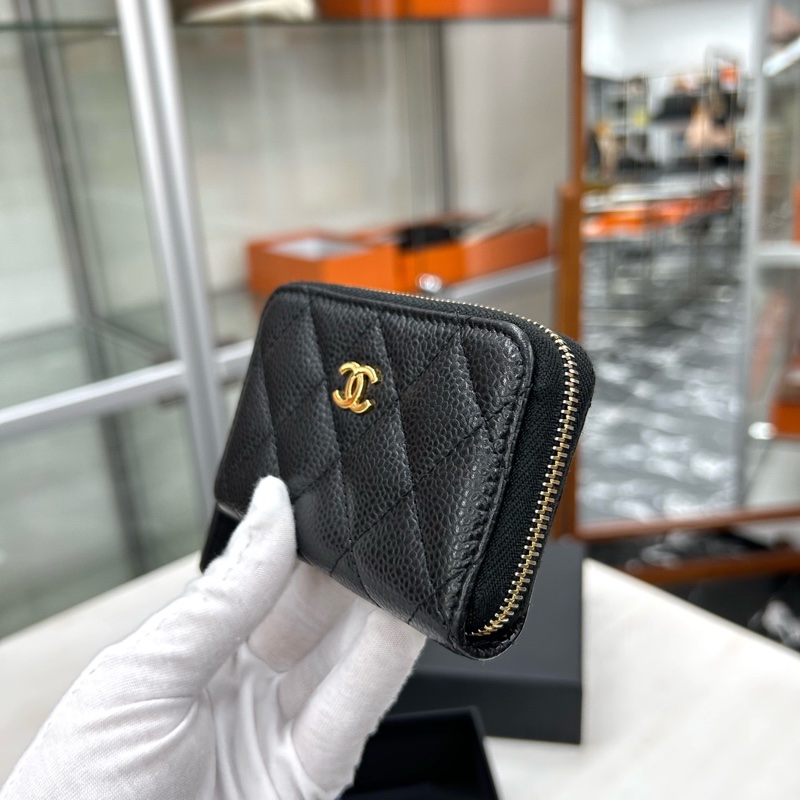 Chanel 黑金荔枝牛皮零錢包，鐳射25開有卡-2