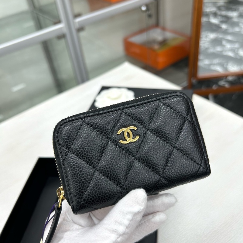 Chanel 黑金荔枝牛皮零錢包，鐳射25開有卡-3