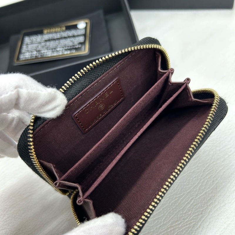 Chanel 黑金荔枝牛皮零錢包，鐳射25開有卡-4
